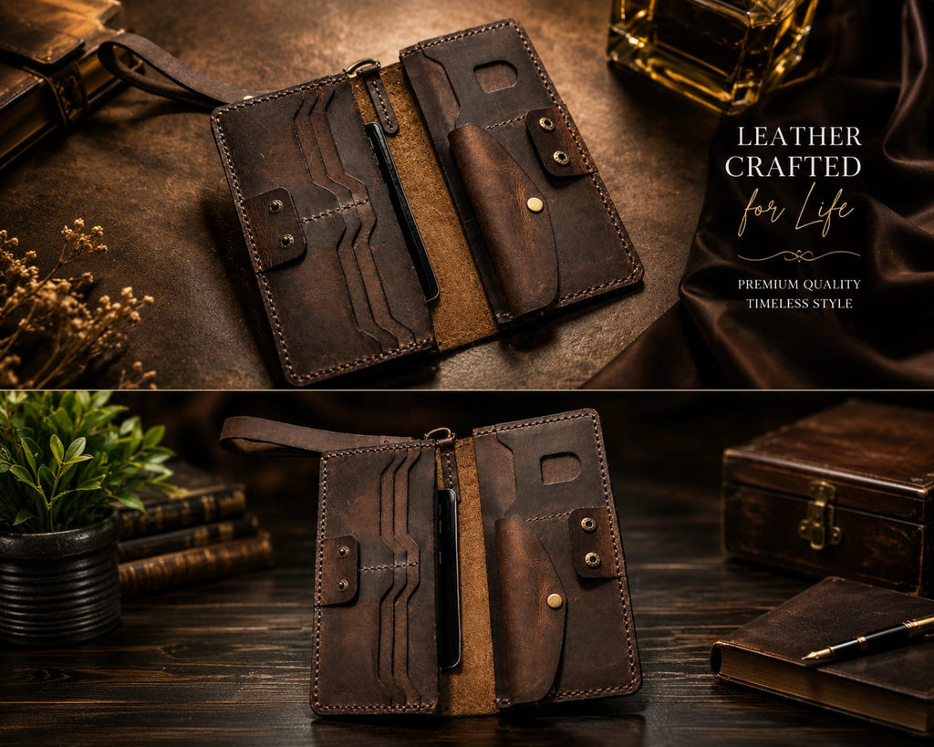 Handmade Premium Leather Long Wallet for Men – Mobile & Passport Travel Wallet