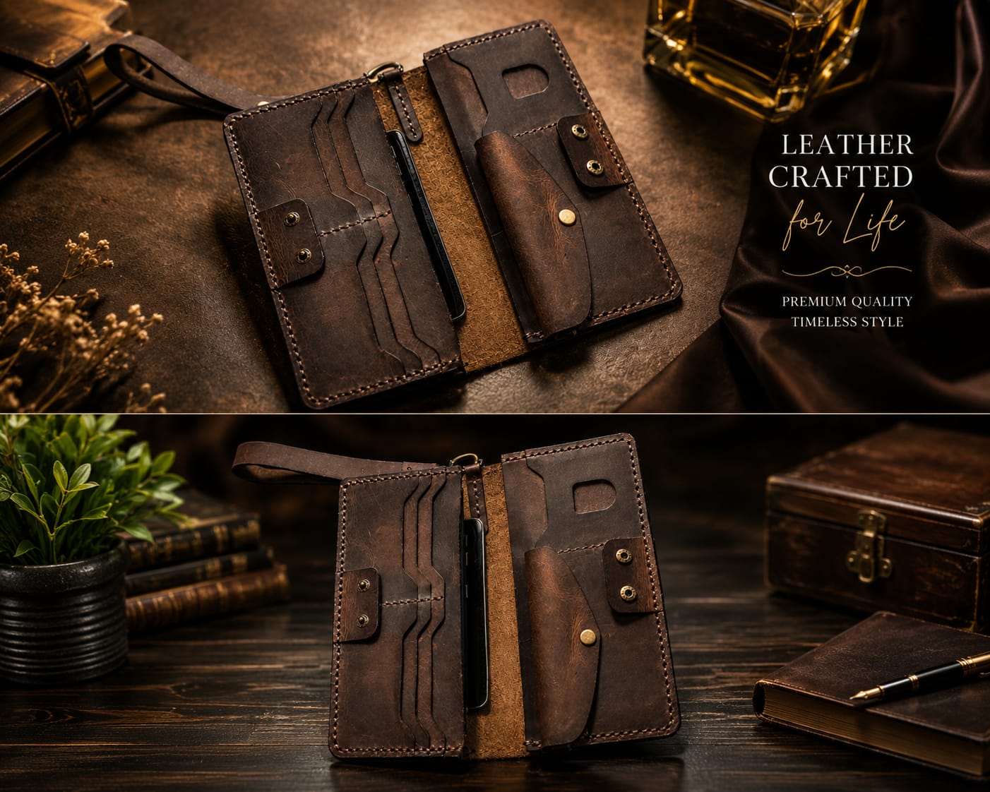 Handmade Premium Leather Long Wallet for Men – Mobile & Passport Travel Wallet