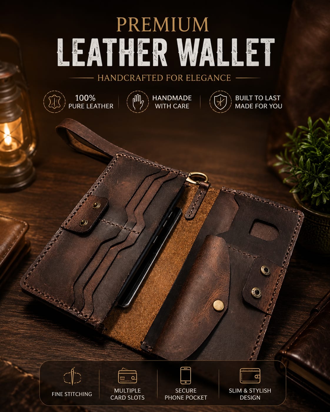 Handmade Premium Leather Long Wallet for Men – Mobile & Passport Travel Wallet