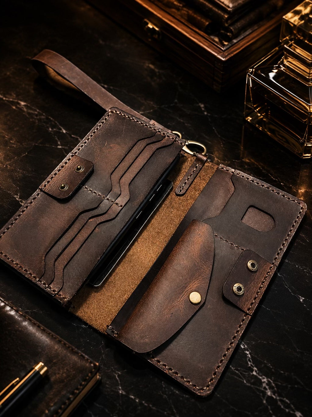 Handmade Premium Leather Long Wallet for Men – Mobile & Passport Travel Wallet
