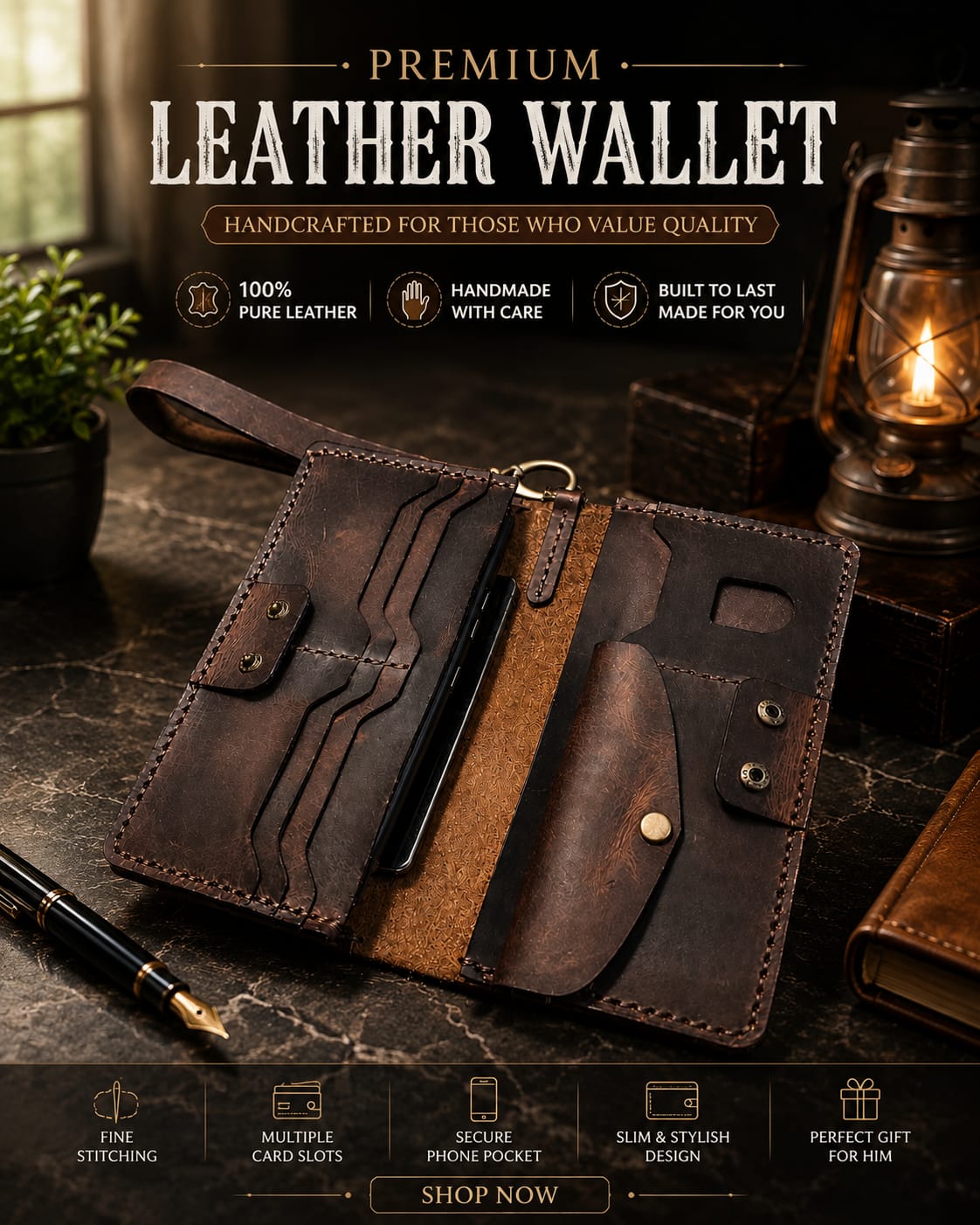 Handmade Premium Leather Long Wallet for Men – Mobile & Passport Travel Wallet