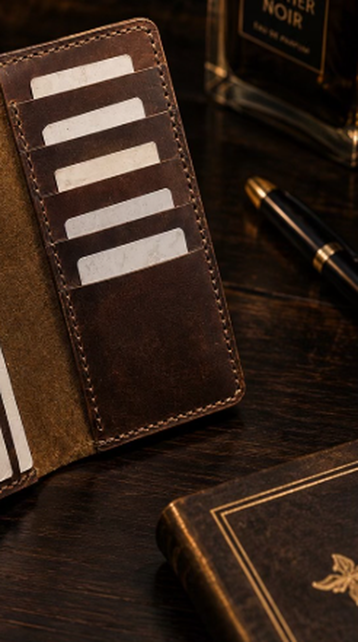 Full-Grain Leather Long Wallet – Handcrafted Vintage Bifold Card & Cash Organizer
